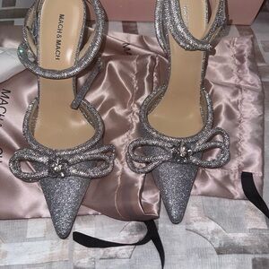 MACH & MACH Sparkling Silver Bow Heels